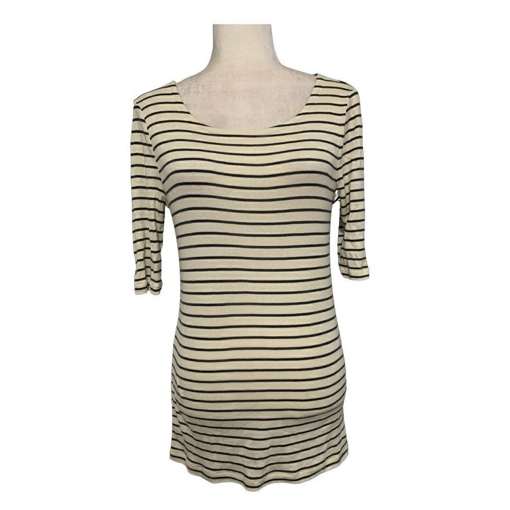 j crew womens perfect fit beige black striped short sleeve t shirt top medium